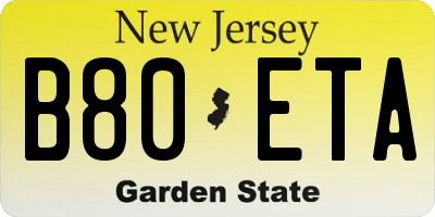 NJ license plate B80ETA