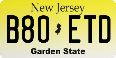 NJ license plate B80ETD
