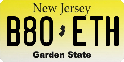 NJ license plate B80ETH
