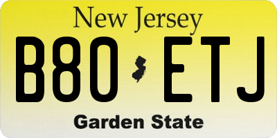 NJ license plate B80ETJ