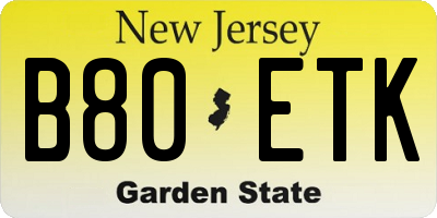 NJ license plate B80ETK