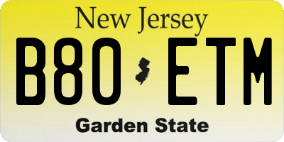NJ license plate B80ETM