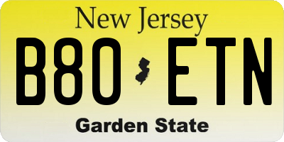 NJ license plate B80ETN