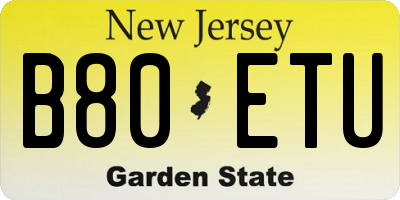 NJ license plate B80ETU