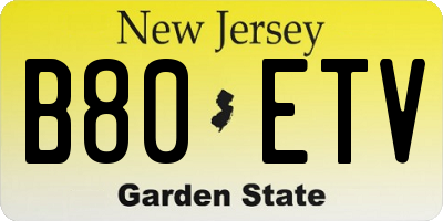 NJ license plate B80ETV