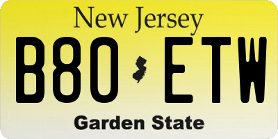NJ license plate B80ETW