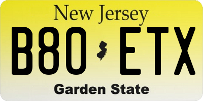 NJ license plate B80ETX