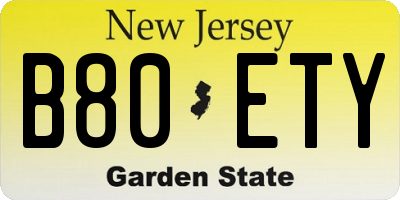 NJ license plate B80ETY