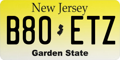 NJ license plate B80ETZ
