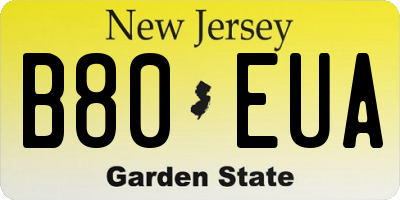 NJ license plate B80EUA