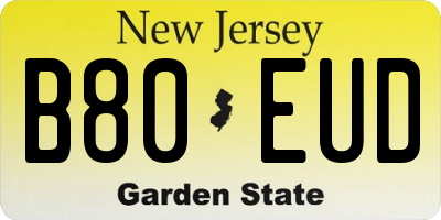 NJ license plate B80EUD