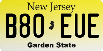 NJ license plate B80EUE
