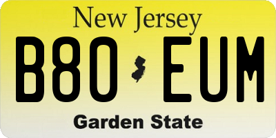 NJ license plate B80EUM