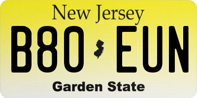 NJ license plate B80EUN