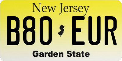 NJ license plate B80EUR