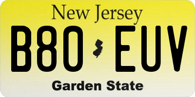 NJ license plate B80EUV