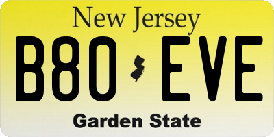 NJ license plate B80EVE