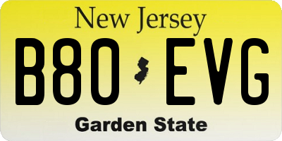 NJ license plate B80EVG
