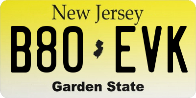 NJ license plate B80EVK