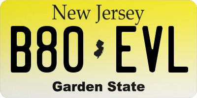 NJ license plate B80EVL
