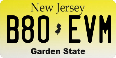 NJ license plate B80EVM