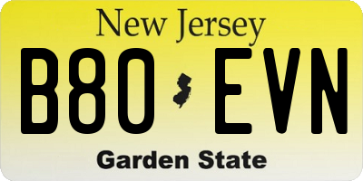 NJ license plate B80EVN