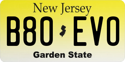 NJ license plate B80EVO