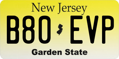 NJ license plate B80EVP