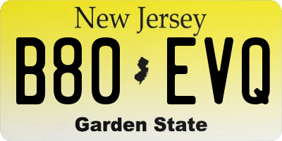 NJ license plate B80EVQ