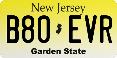 NJ license plate B80EVR