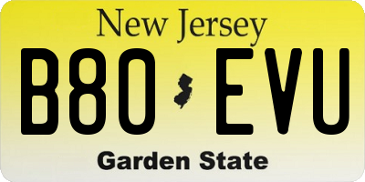 NJ license plate B80EVU