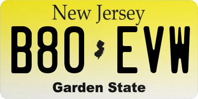 NJ license plate B80EVW