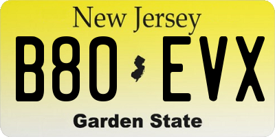 NJ license plate B80EVX