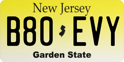 NJ license plate B80EVY
