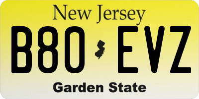 NJ license plate B80EVZ
