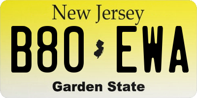 NJ license plate B80EWA