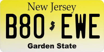NJ license plate B80EWE
