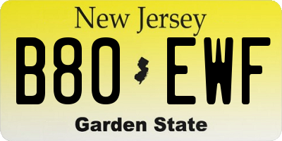 NJ license plate B80EWF
