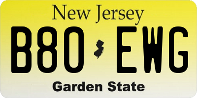 NJ license plate B80EWG