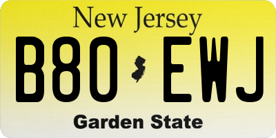 NJ license plate B80EWJ