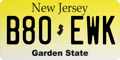 NJ license plate B80EWK
