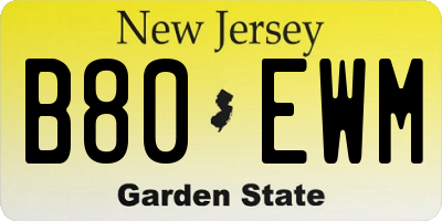 NJ license plate B80EWM