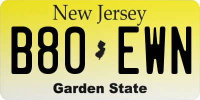 NJ license plate B80EWN