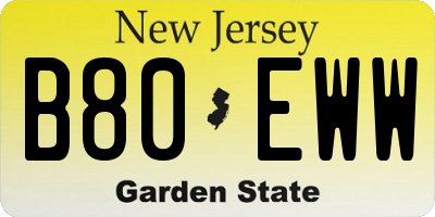 NJ license plate B80EWW