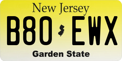NJ license plate B80EWX