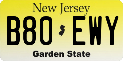 NJ license plate B80EWY