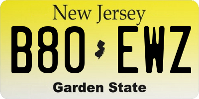 NJ license plate B80EWZ