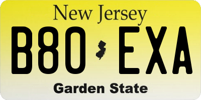 NJ license plate B80EXA