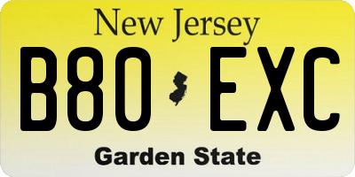 NJ license plate B80EXC