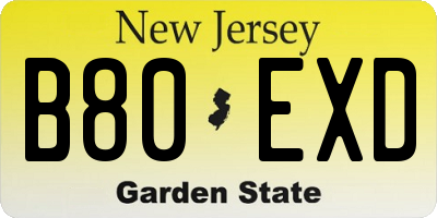NJ license plate B80EXD